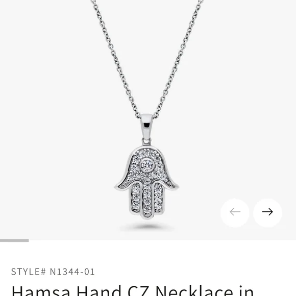Hamsa Hand CZ Necklace in Sterling Silver - Picture 4 of 7